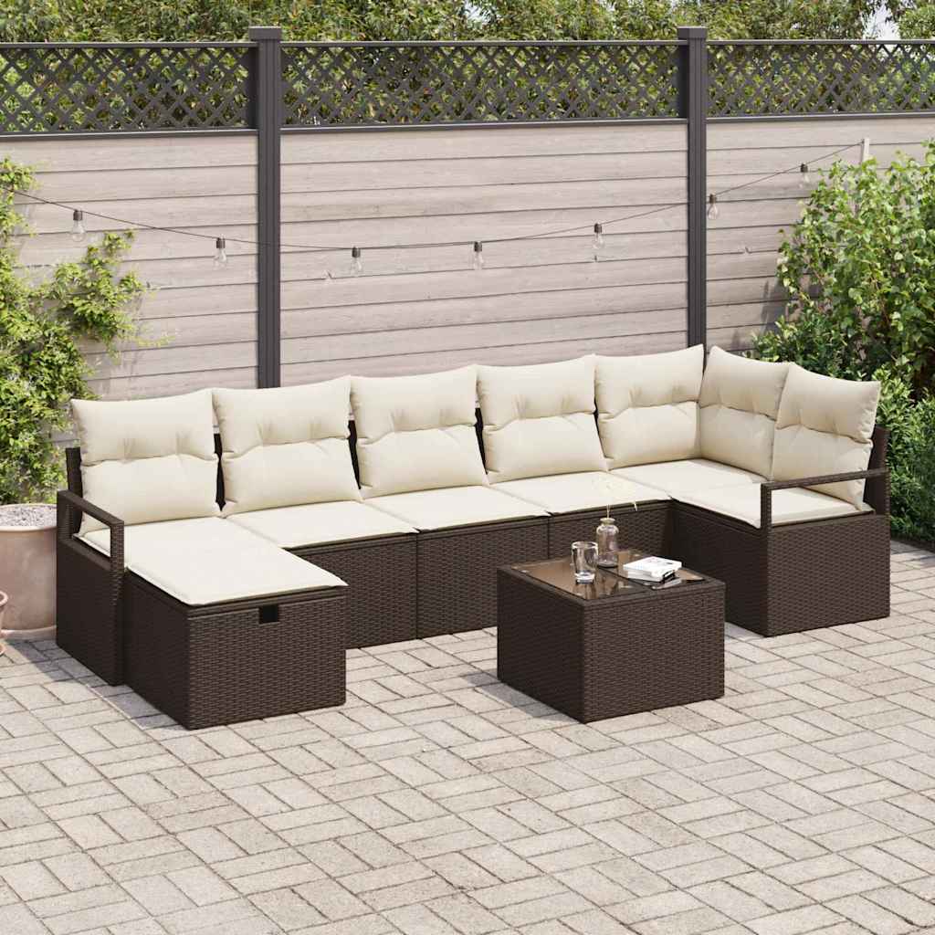 Garten-Sofa-Set 8 pcs Braun und Creme 287 x 122 x 85 cm